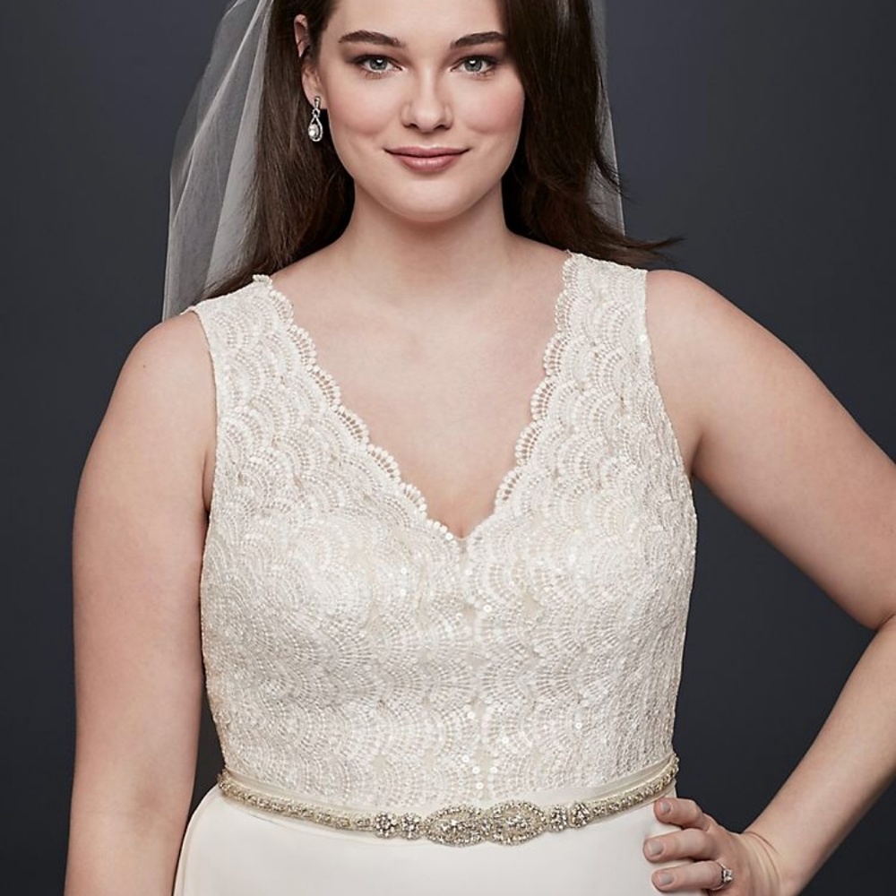 NWT Art-Deco Scalloped Lace Wedding Dress - Picture 2 of 6